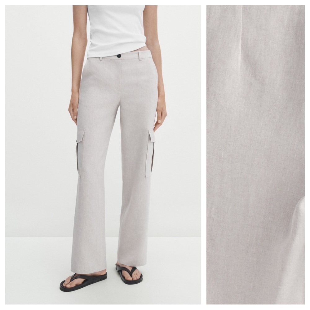 NWT. Massimo Dutti Linen Blend Straight Fit Cargo Pants. Size 10.